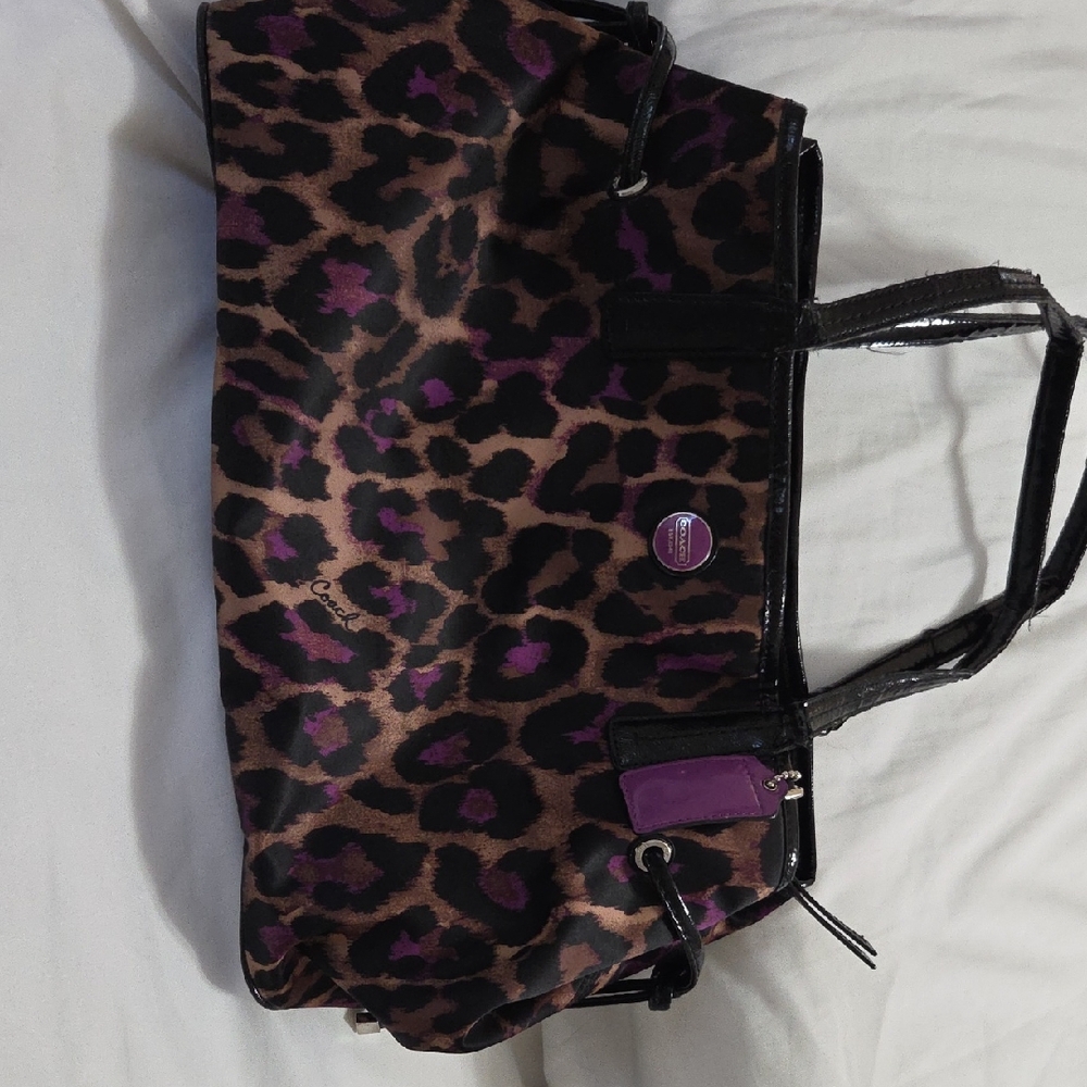 Coach Leopard Print Tote with Purple Accents